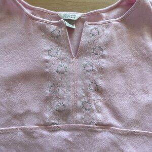Vtg Y2K Pink Embroidered Babydoll Top XL Christopher Banks Coquette Boho Cotton